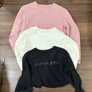 Alphalete Trio Long Sleeve Tops - Pink, Cream, Black
